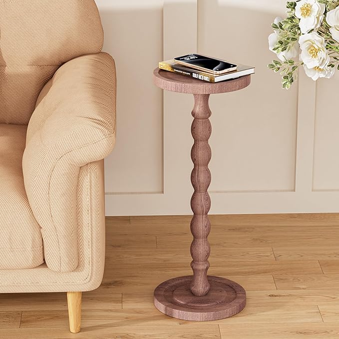 Solid Wood Drink Table, Rubber Wood‌ Small Round Side Table - Image 7