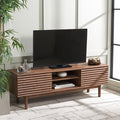 SAFAVIEH Aricia TV Stand for up to 65" Flatscreen – Walnut, 2 Sliding Doors by SAFAVIEH