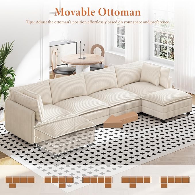 Vesgantti 143" L Shaped Modular Sectional Sofa, Comfy Corduroy Upholstered - Image 8