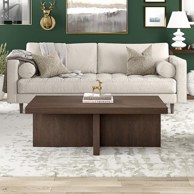 Henn&Hart 44" Rectangular Wood Pedestal Low-Profile Coffee Table - Image 9