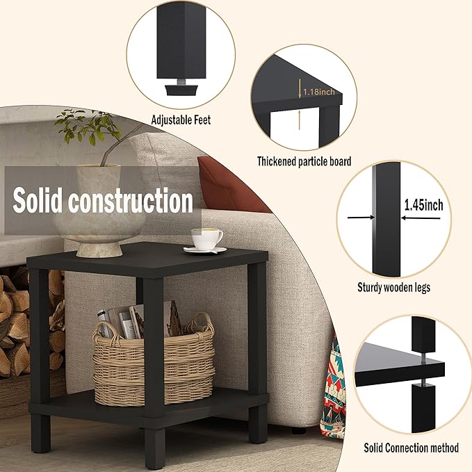 Large End Table Square Side Table Modern Sofa Table 20 Inch Industrial Coffee - Image 4