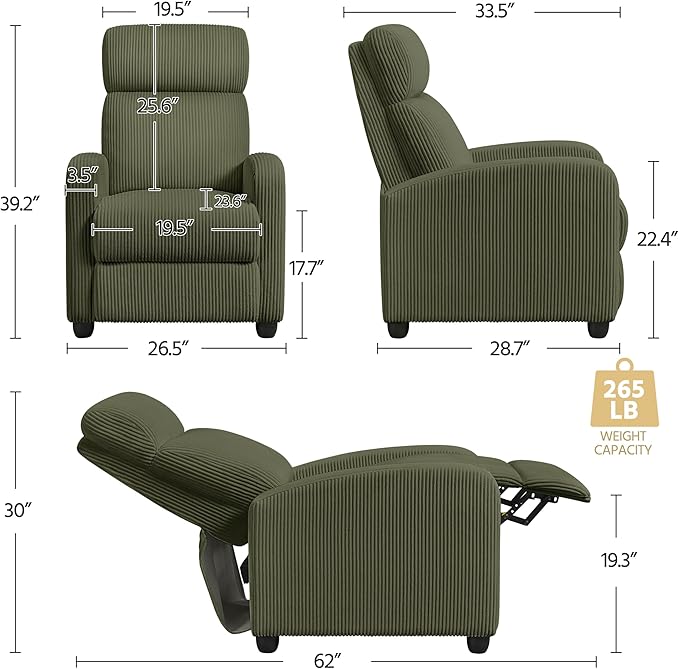 Yaheetech Corduroy Recliner Chair Single Sofa Home Theater Seating Adjustable - Image 3