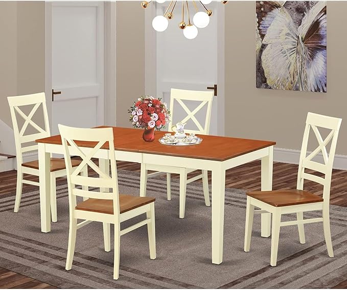 East West Furniture NIQU5-WHI-W 5 Piece Dining Set Includes a Rectangle Dining - Image 2