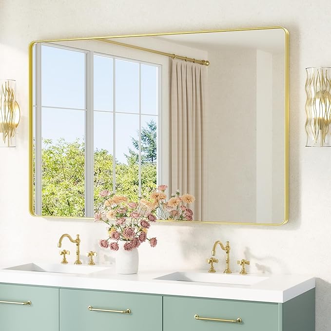 TETOTE 55 x 36 Gold Bathroom Mirror Brushed Gold Metal Framed Vanity Mirror by TETOTE
