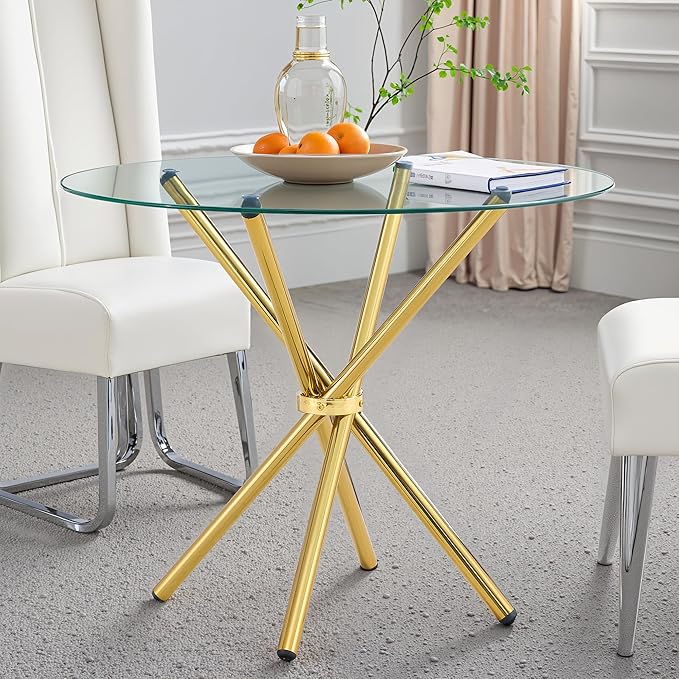 Kitchen Table for 2 Modern 36.6" Round Glass Table Small Tables by LynginsCreativeLife