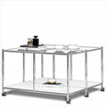 Matte Coffee Table with Open Storage, Square Tempered Glass Storage Rolling by SIMPLINK