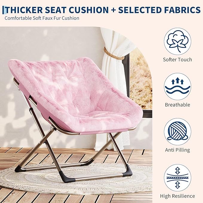 Comfy Chair for Adults, Foldable Living Room Chairs, Soft Faux Fur Folding - Image 4