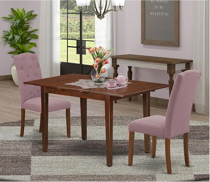 East West Furniture NOCE3-MAH-10 3 Piece Small Dinette Set Contains a Rectangle - Image 2