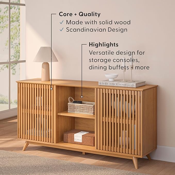 Plank+Beam Mid-Century Modern Wood TV Stand, Solid Wood Entertainment Console - Image 4