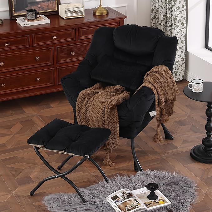 Lazy Chair with Ottoman, Modern Accent Chair with Lumbar Pillow, Comfy Chairs - Image 5