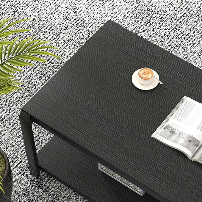 EXCEFUR Black Coffee Table, Modern Rustic Wood Center Table - Image 4