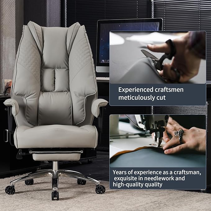 Big and Tall Office Chair 400lbs Wide Seat, Leather High Back Executive Office - Image 7
