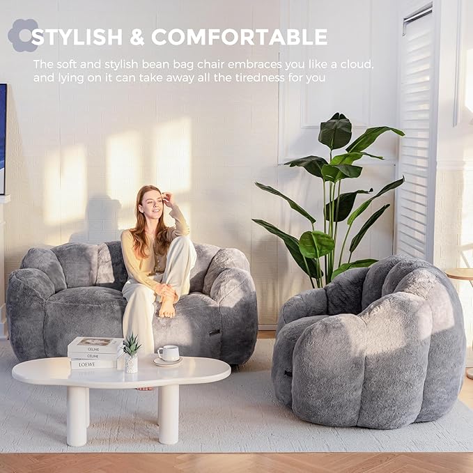 MAXYOYO Bean Bag Chair for Adults, Floral Shaped Bean Bag Sofa, Ultra Soft Faux - Image 4