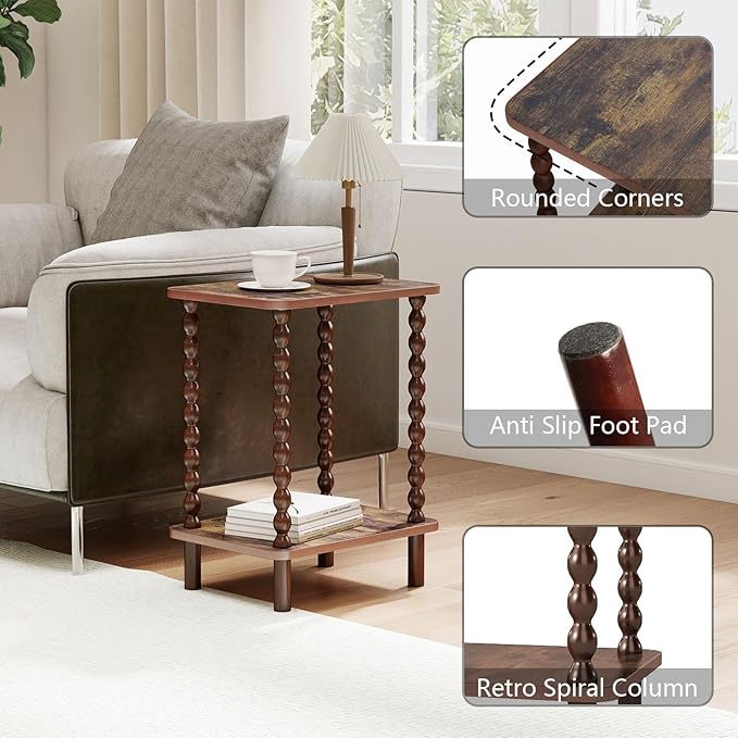 2-Tier End Table, Vintage Side Table, Solid Wood Bedside Table - Image 5