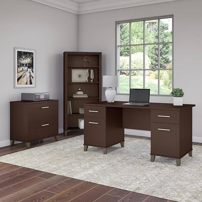 Bush Furniture Somerset 5 Shelf Bookcase in Mocha Cherry, Tall Bookshelf - Image 4