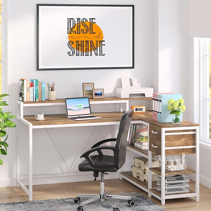 Tribesigns L Shaped Desk with Drawers and Monitor Stand, L Corner Desk with - Image 3