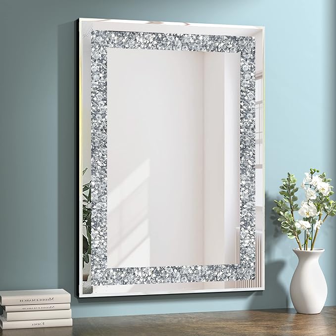 Crystal Decorative Mirror-36 x24 Gorgeous Silver Mirror, Crush Diamond Mirror by GOAND