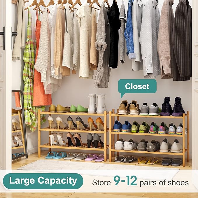 3-Tier Free Standing Shoe Racks, Bamboo Wood Shoe Rack - Image 4