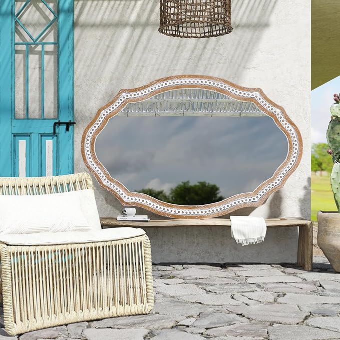 24" x 35" Wooden Farmhouse Oval Mirror - Image 4