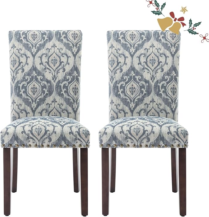 Parsons Dining Chairs Set of 2, Upholstered Nailhead Dining Room Kitchen Side by COLAMYINC