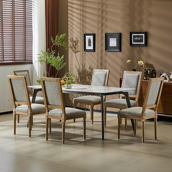 Merax Upholstered Solid Wood Dining Chairs Set of 6, French Country Style - Image 3