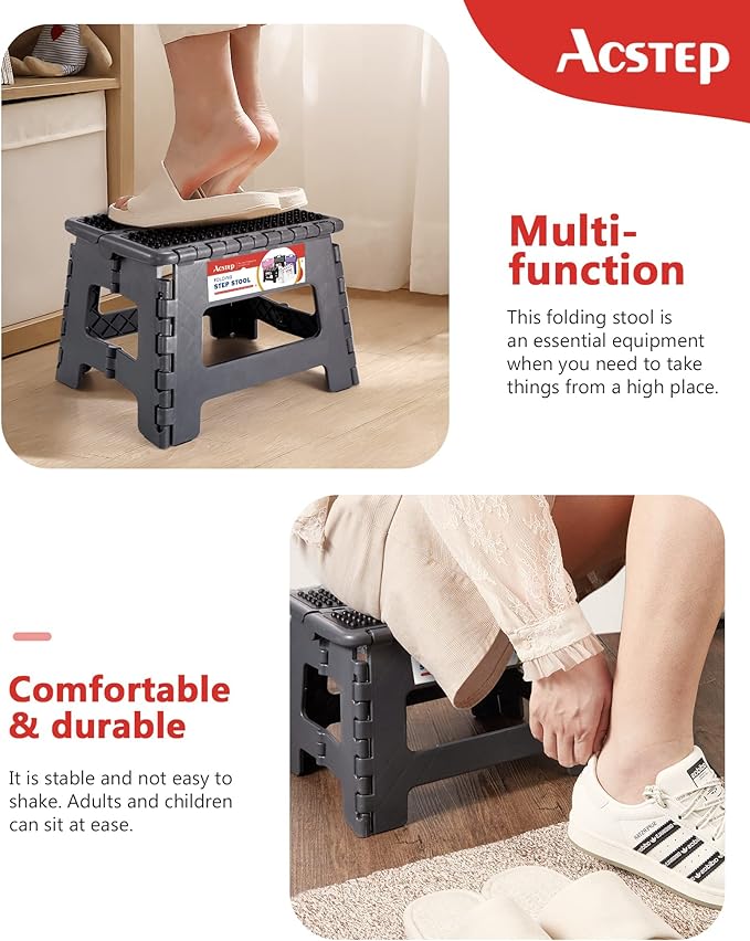 ACSTEP Folding Step Stool 9 inch Height Non-Slip Plastic Step Stools - Image 3