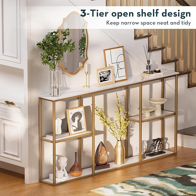 WOHOMO Gold Console Table, 3-Tier Small Entryway Table - Image 6