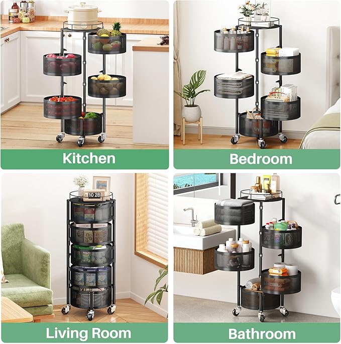 SAYZH Fruit Vegetable Basket for Kitchen, Rotating Storage Rack, 5 Tier Rolling - Image 5
