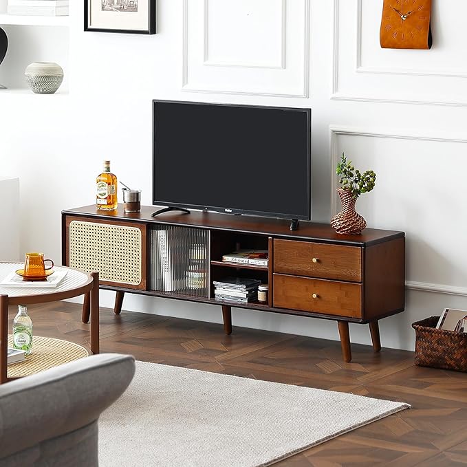 Tiita TV Stand with Storage for TVs up to 65'', Bamboo Rattan TV Console by TiitaHome