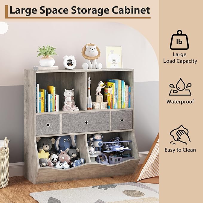 IDEALHOUSE 7-Cubby Large Kids Toy Storage Organizer, Children Wood Bookcase and - Image 6