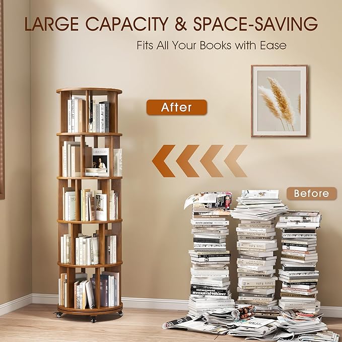 5 Tier Rotating Bookshelf Tower Spinning Bookshelf - Image 3