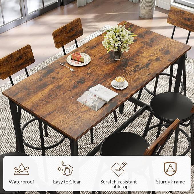 Rovibek Dining Table Set for 6, Bar Table and Chairs Set, Modern 6 Piece High - Image 3