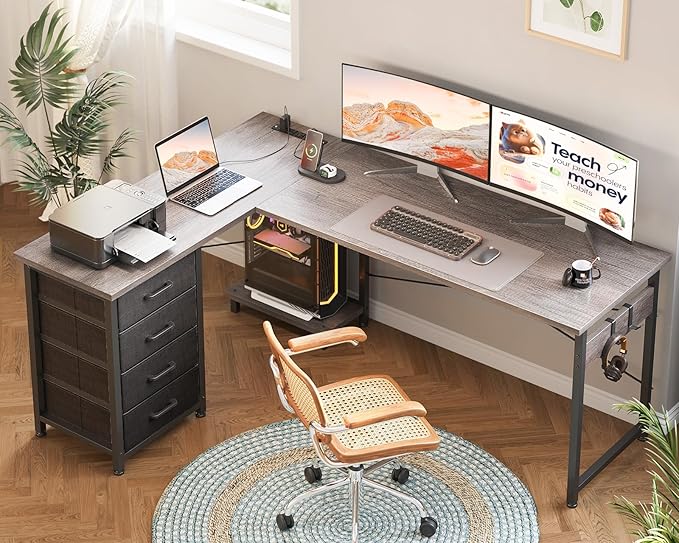 AODK L Shaped Desk with 4 Tier Drawers, L Shaped Computer Desk with USB - Image 8
