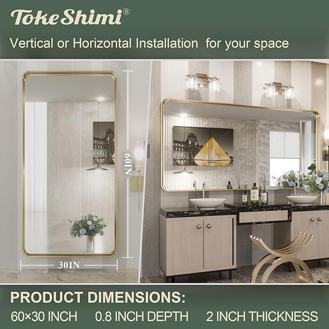 TokeShimi 60 x 30 Inch Brushed Gold Bathroom Vanity Mirror - Image 4