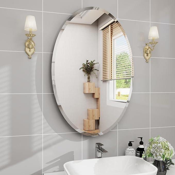 Oval Bathroom Mirror, 18X26 inch Oval Frameless Mirror, Frameless Mirrors - Image 7