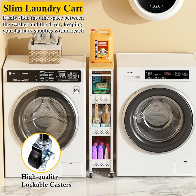 Utility Slim Storage Cart, 4 Tier Small Rolling Kitchen Laundry Room Cart - Image 2
