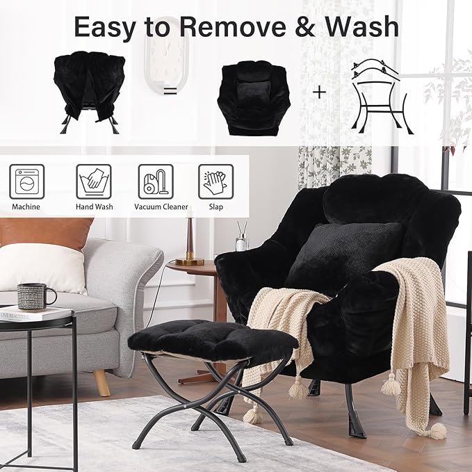 Lazy Chair with Ottoman, Reading Chair with a Pillow, Leisure Sofa Armchair - Image 6