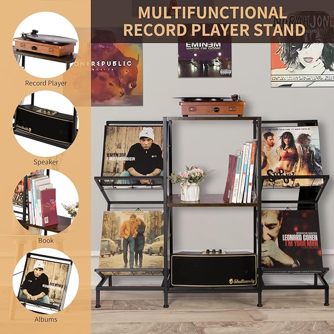 Record Player Stand with Vinyl Record Storage, Turntable Stand with 4-Tier - Image 3
