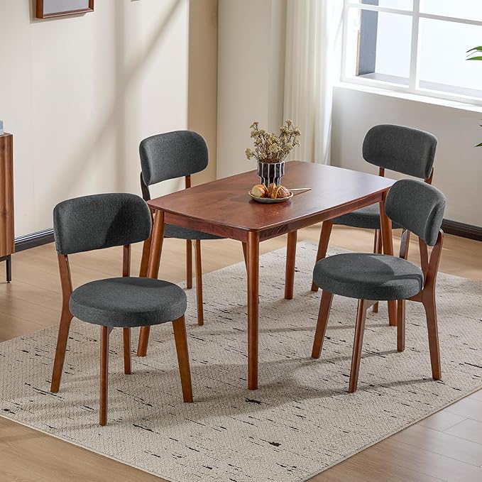 Furniliving Wooden Dining Chairs Set of 4, Mid-Century Modern Linen Upholstered by FurnilivingFurnitureforHome