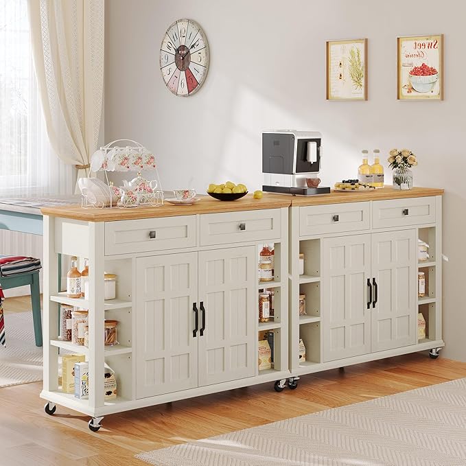 DWVO Kitchen Island with Storage Cabinet, Farmhouse Rolling Island Table on - Image 9