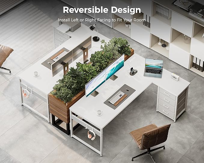 AODK L Shaped Desk with 4 Tier Drawers, L Shaped Computer Desk with USB - Image 7