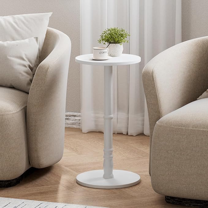 Round Side Table, Solid Wood Pillar - Image 2