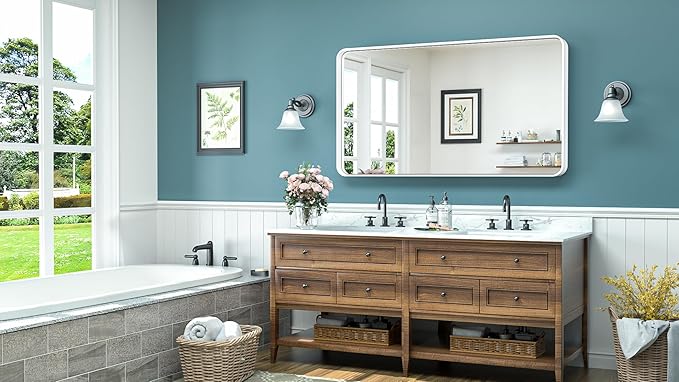 TokeShimi 48 x 24 Inch Bathroom Mirror White Vanity Wall Mirror - Image 2