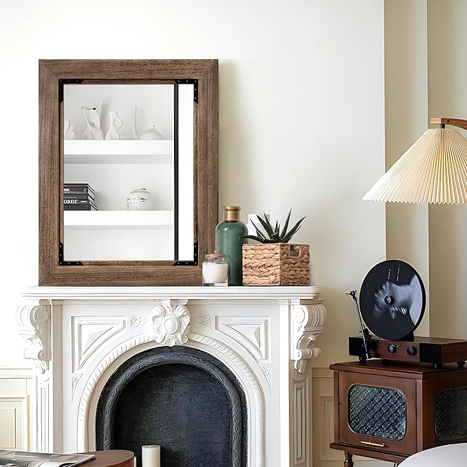28"x36" Solid Wood Bathroom Mirror Tempered Glass - Image 4