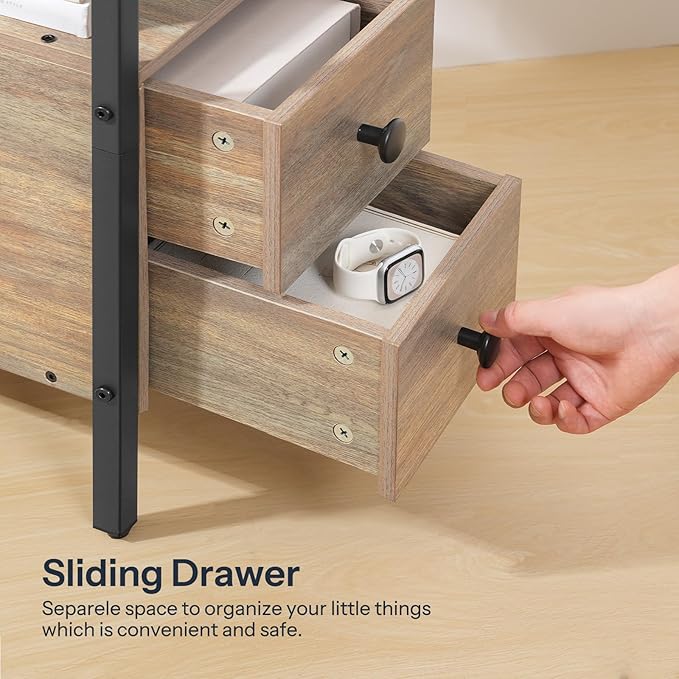 HOOBRO End Table with Charging Station, Narrow Side Table with 2 Drawer & USB - Image 8