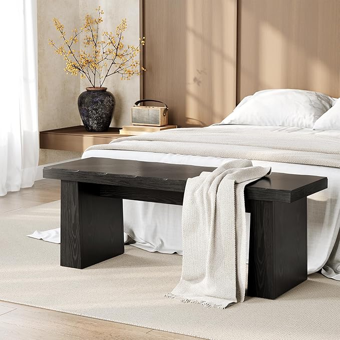 LITTLE TREE 47-Inch Wooden Entryway Bench, Farmhouse Dining Bench - Image 4