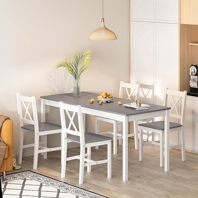 soges 5 Pieces Dining Table Set, Pine Wood Kitchen Table by soges