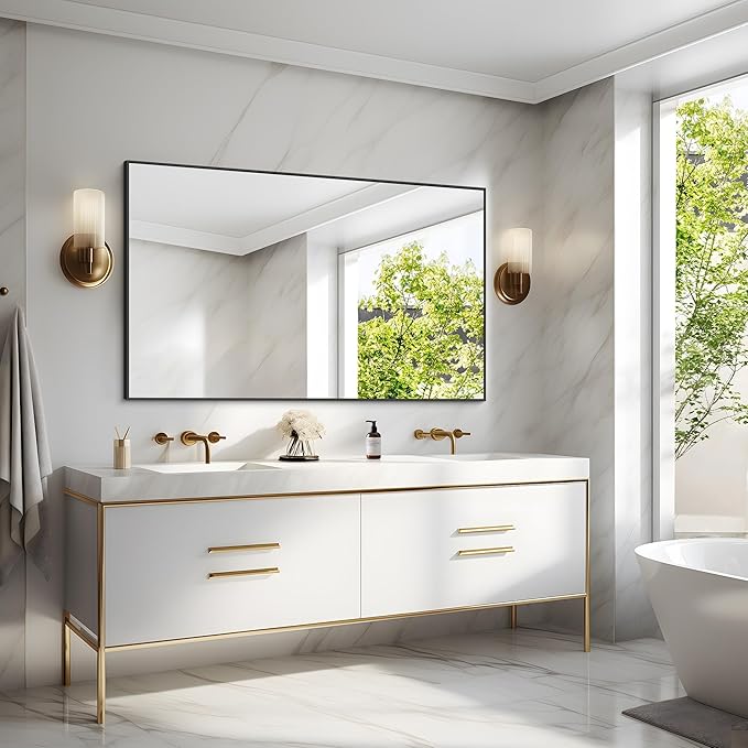 40x60inch Black Bathroom Mirror, Large Rectangular Wall Mirrors - Image 6