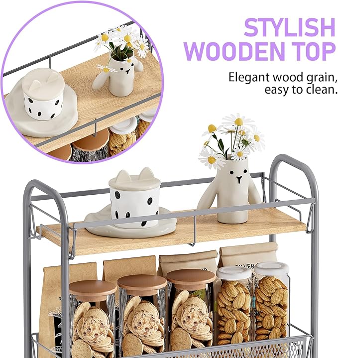 KINGRACK Metal Slim Rolling Cart, 4-Tier Metal Utility Cart, Storage Cart - Image 2