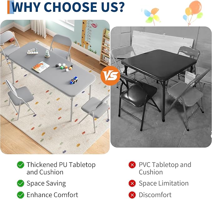 IDEALHOUSE 5 Piece Folding Kids Table and Chairs Set, Children's Activity Table - Image 6